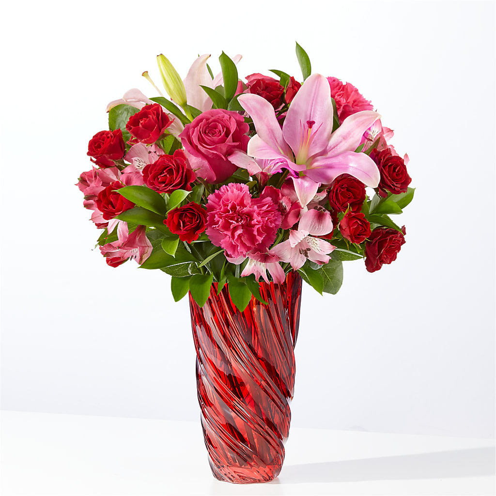 In Love Bouquet with Luxe Swirl Vase – Awesome Blossom Florist, San Antonio TX