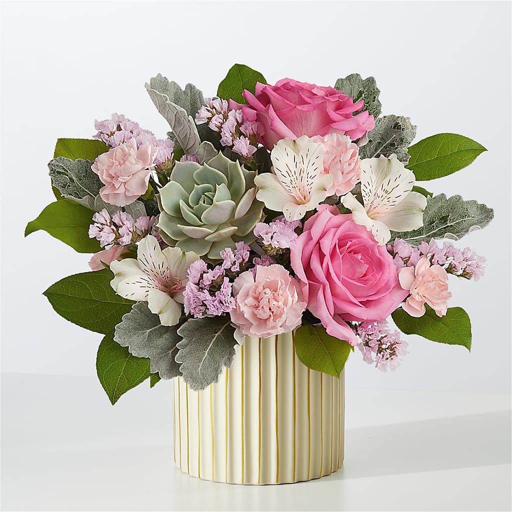Dusty Rose Bouquet with Ivory Vase – Awesome Blossom Florist, San Antonio TX