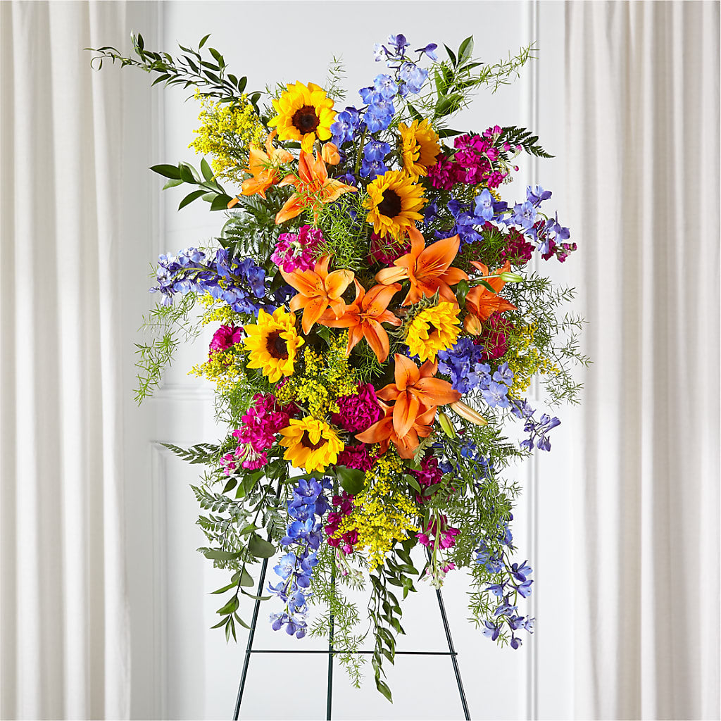 Sunlit Memories Standing Spray (Standard) – Awesome Blossom Florist, San Antonio TX