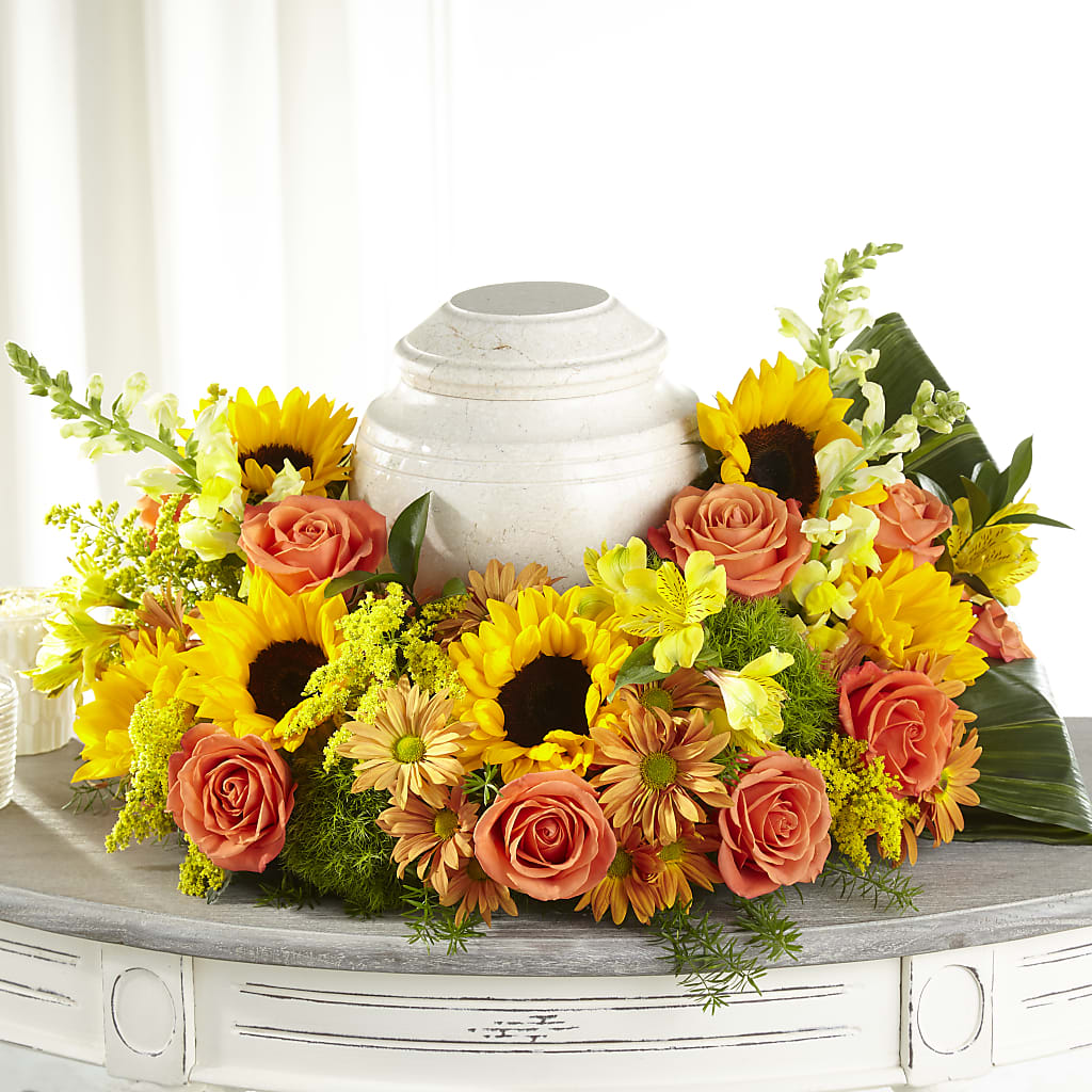 Faithful Sunflower Cremation Adornment – Awesome Blossom Florist, San Antonio TX