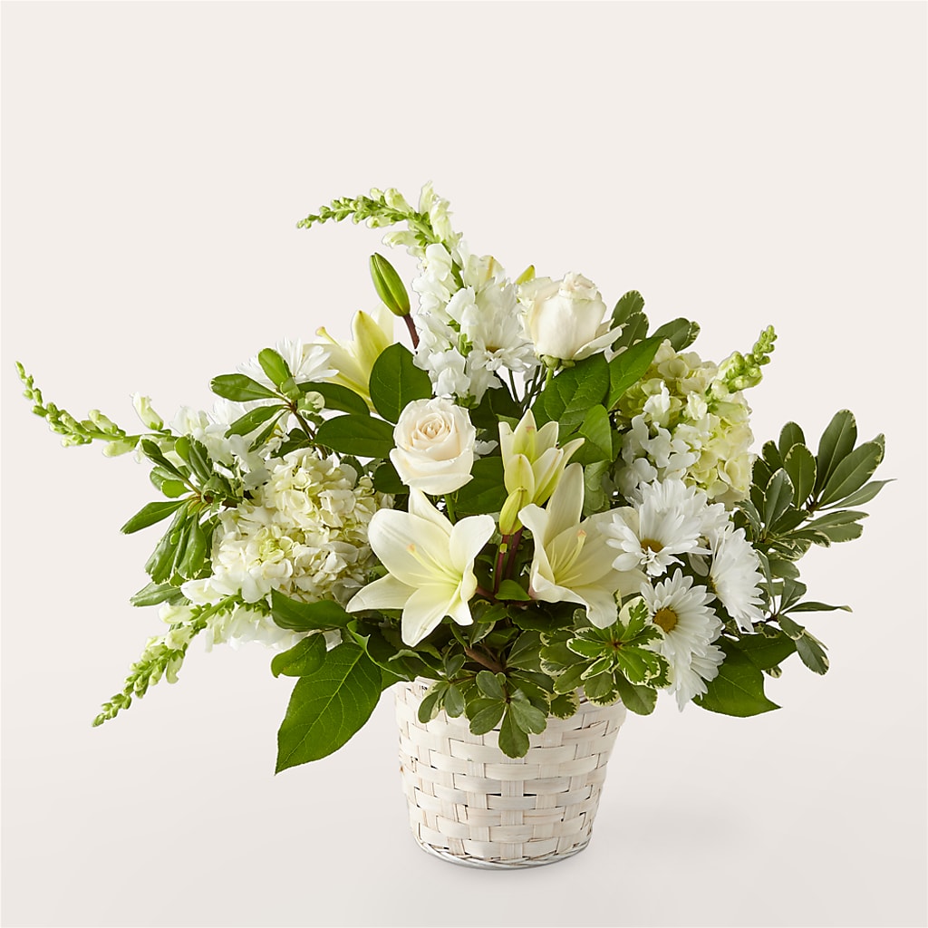 Ivory Elegance Floral Basket – Awesome Blossom Florist, San Antonio TX