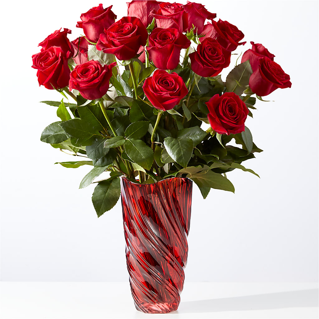 Classic Love Red Rose Bouquet with Luxe Swirl Vase – Awesome Blossom Florist, San Antonio TX