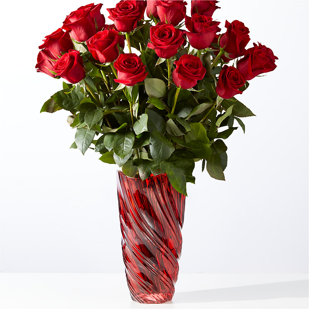 Classic Love Red Rose Bouquet with Luxe Swirl Vase – Awesome Blossom Florist, San Antonio TX