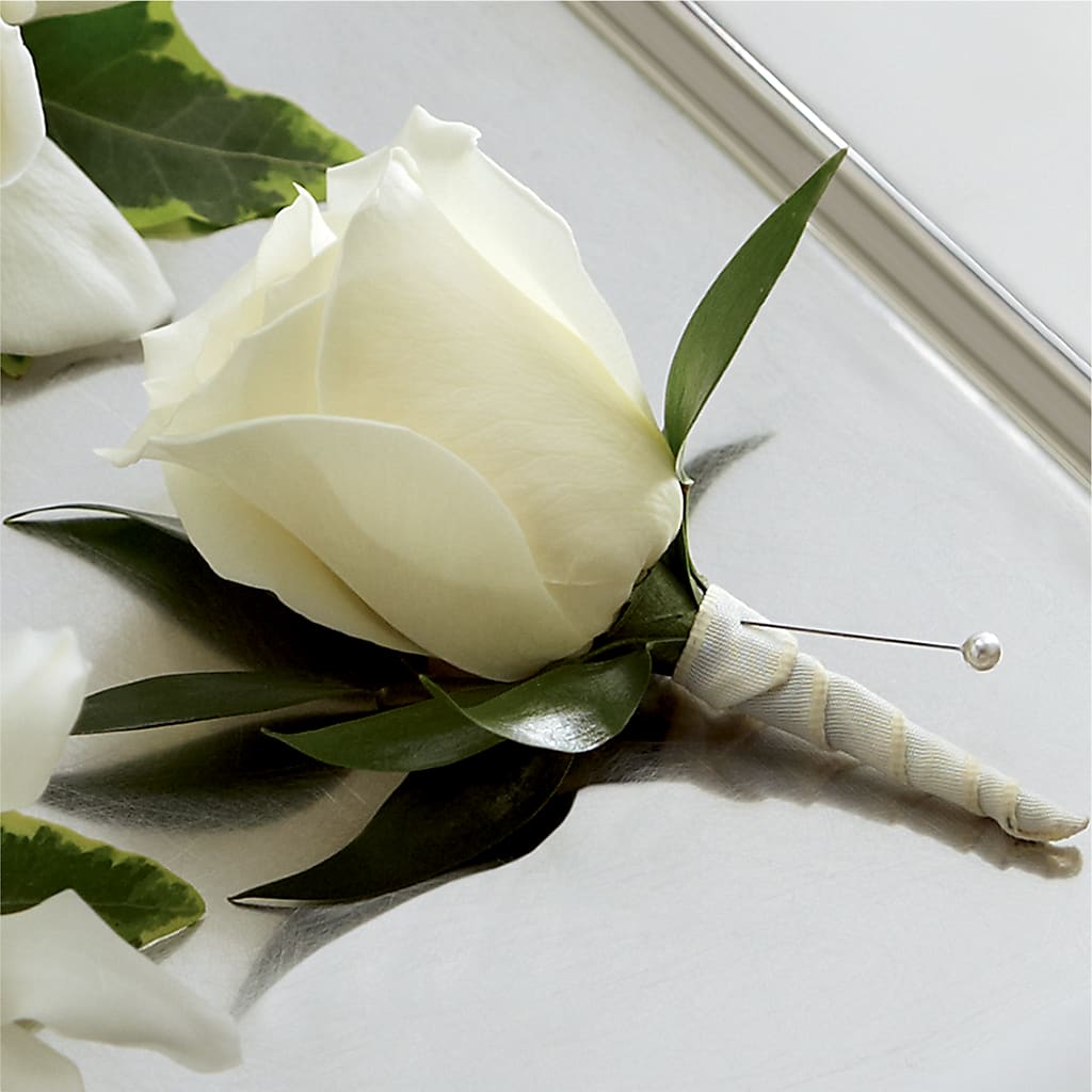 White Rose Boutonniere – Awesome Blossom Florist, San Antonio TX