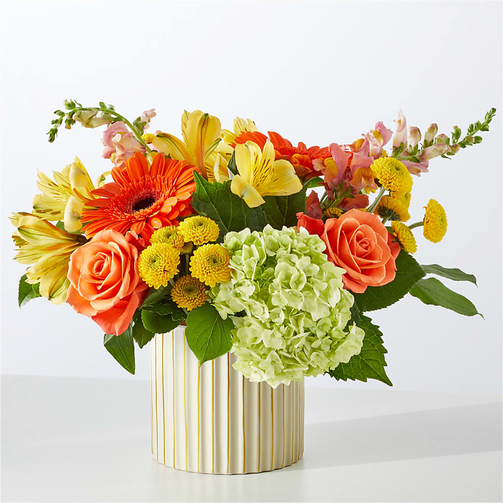 Autumn Sunshine Bouquet with Ivory Vase –  Awesome Blossom Florist, San Antonio TX
