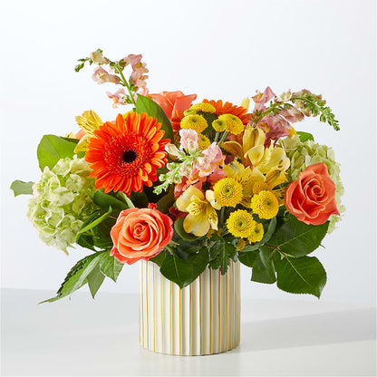 Autumn Sunshine Bouquet with Ivory Vase –  Awesome Blossom Florist, San Antonio TX