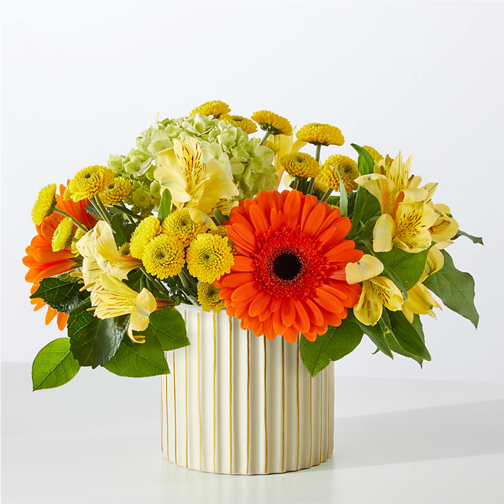 Autumn Sunshine Bouquet with Ivory Vase –  Awesome Blossom Florist, San Antonio TX