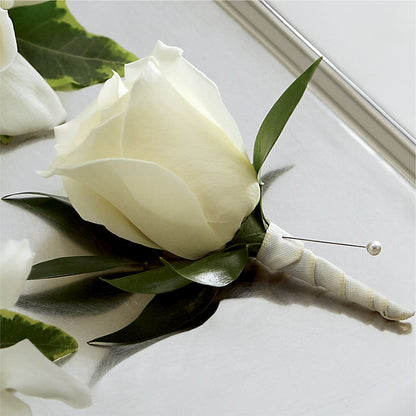 White Rose Boutonniere –  Awesome Blossom Florist, San Antonio TX